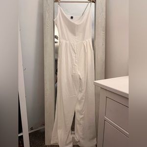 White jumpsuit from SHEIN, Pearl straps, good for wedding events, never worn